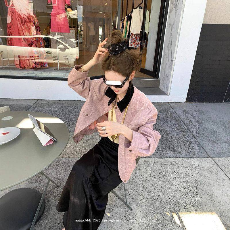 玫瑰茶渍巴恩风两色拼接领外套女宽松廓形口袋羽绒服上衣实拍,淘宝优惠券,粉丝福利购,淘宝优惠卷