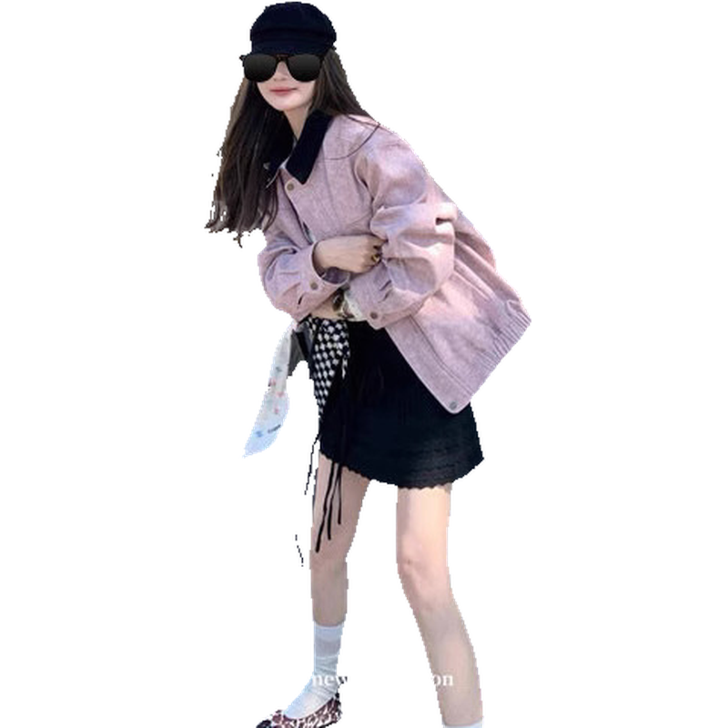 玫瑰茶渍巴恩风两色拼接领外套女宽松廓形口袋羽绒服上衣实拍,淘宝优惠券,粉丝福利购,淘宝优惠卷