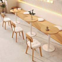 Log Wind Mesh Red Coffee Hall Milk Tea Shop Cassette Sofa Leaning Wall Solid Wood Sweet restaurant table and chairs Custom strip stool