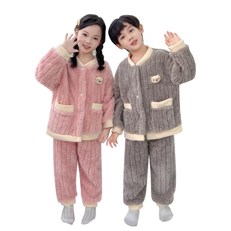 2024新款女童睡衣秋冬季珊瑚绒加厚儿童法兰绒女孩冬款大童家居服 - 图3