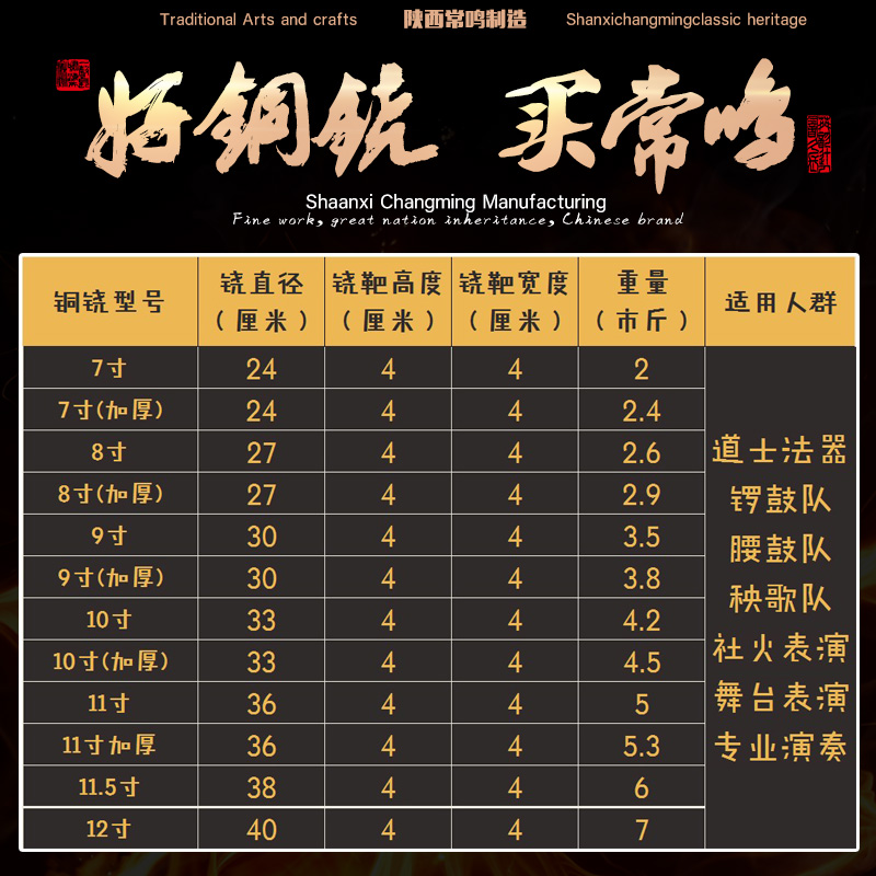 常鸣铜鼓 24cm大铙铜铙锣鼓队专用宗教法器法物响铜乐器-图2