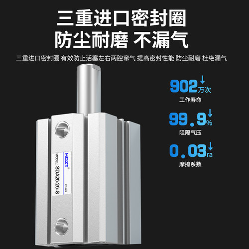 小型气动大推力SDA薄型气缸SDA40/50/63/80/100X10/15/20/30/40 - 图2