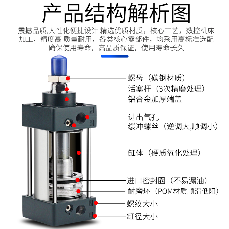 推大力标准气缸小型气动SC125X160-50X100X200-S重型汽缸替亚德客 - 图3