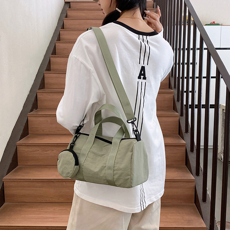 韩版时尚简约水洗布女斜挎包学生外出休闲手提单肩包圆筒收纳包,淘宝优惠券,粉丝福利购,淘宝优惠卷