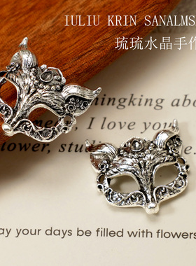 复古百搭古银狐狸面具蝴蝶莲花