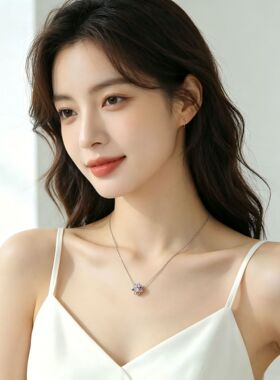铜锆石幸运四叶草项链女简约超闪花朵锁骨链ins风百搭项饰批发