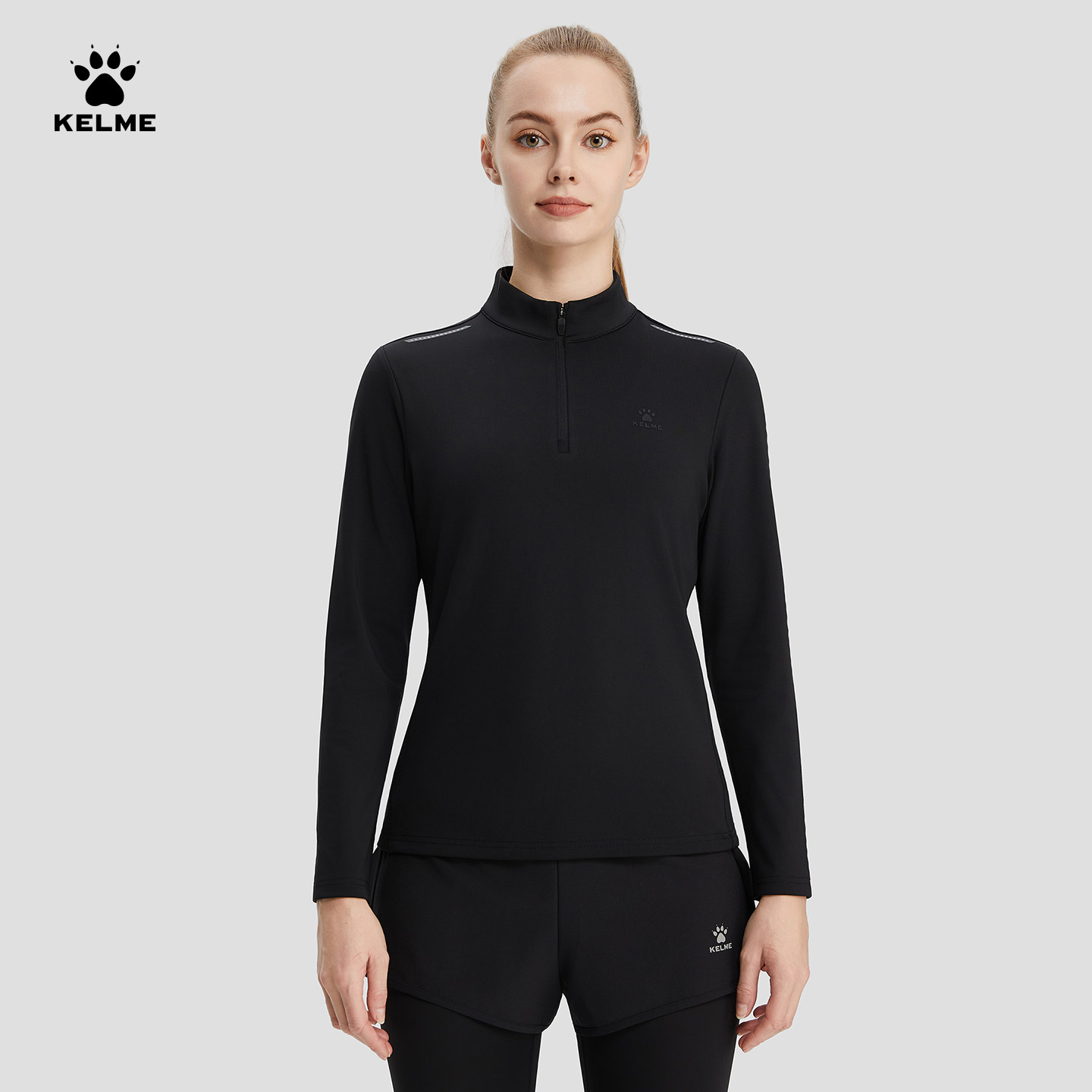 KELME卡尔美长袖运动T恤女2025秋季半拉链健身跑步透气速干训练服,淘宝优惠券,粉丝福利购,淘宝优惠卷
