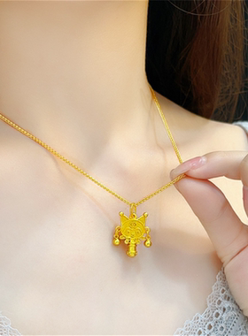 古法金包银卡通拨浪鼓流苏吊坠女