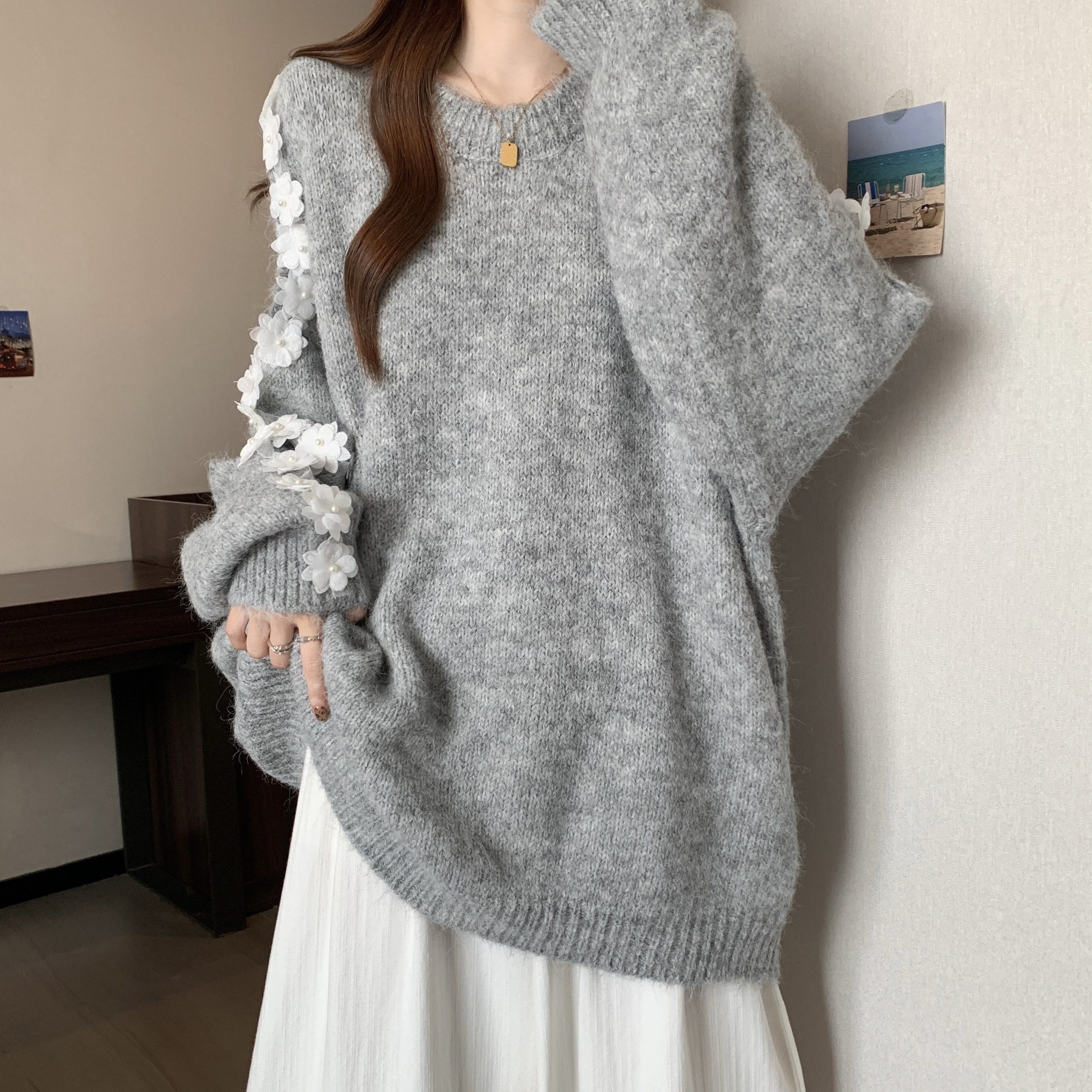 实拍大码女装慵懒软糯重工花朵设计感毛衣胖妹妹宽松遮肚针织上衣,淘宝优惠券,粉丝福利购,淘宝优惠卷