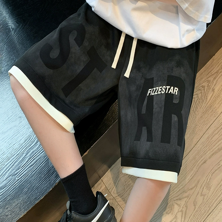 夏季休闲短裤男潮牌冰丝透气速干薄款宽松炸街运动跑步沙滩五分裤 - 图1