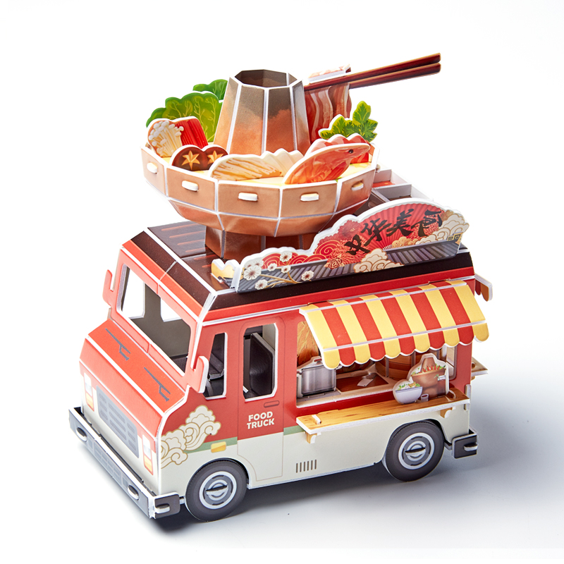 乐立方美食车4件套拼装模型益智玩具礼物DIY手工3D立体纸质拼图-图3