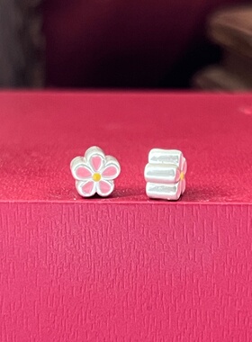 999足银桃花珐琅转运散珠DIY