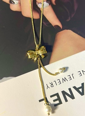 2023新款淑女风蝴蝶结流苏项链女时尚百搭气质甜美风项链女