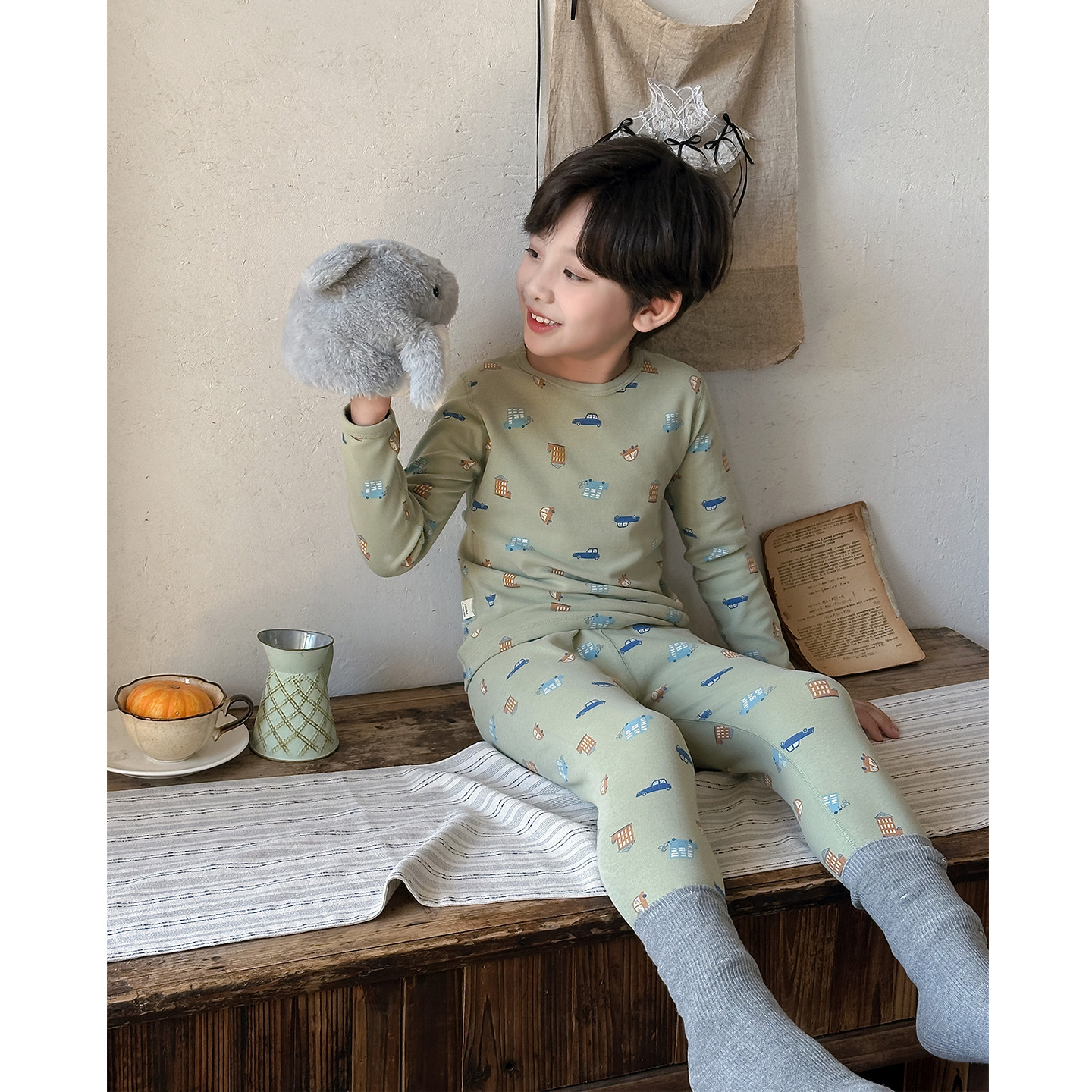 Boys' Home Clothing 2025 Autumn and Winter New Children's Thermal Underwear Set Older Children's Autumn Clothes and Autumn Pants Pajamas
