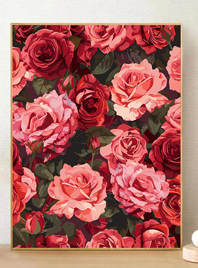 花团锦簇diy数字油画风景花卉山茶花手工绘画填涂色油彩画宝藏湾