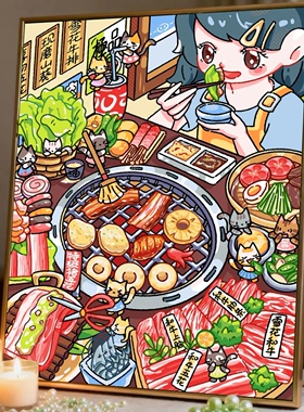 【桃花溪畔】diy数字油画手工绘画古风填充涂色可爱油彩画