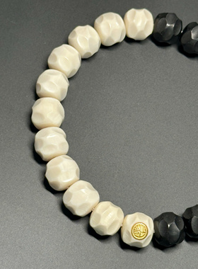 猛犸象牙手串无相老型单圈乌木拼猛犸冰料镶嵌925银镀金男女手链