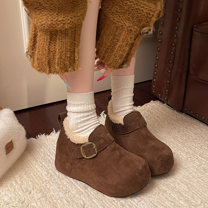 7CM～毛毛勃肯鞋女2025冬季雪地靴棉鞋加绒保暖增高一脚蹬豆豆鞋,淘宝优惠券,粉丝福利购,淘宝优惠卷