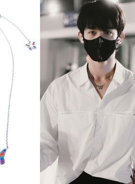 常华森同款彩色蝴蝶吊坠项链钛钢