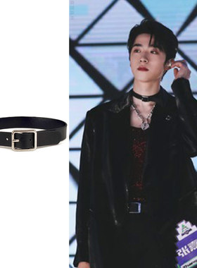 张嘉元同款黑色环扣皮颈项链圈