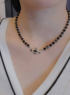 段星星同款黑珠星球颈项链choker