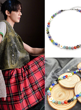 邓为同款琉璃雏菊十字花项链锁骨