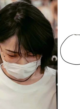 刘恋同款黑色皮项链圈颈带锁骨链