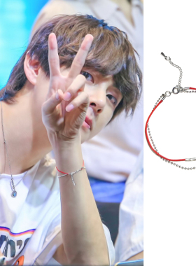 金泰亨同款男女钛钢圆珠红绳手链