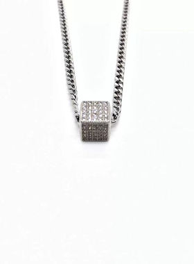 王一博同款正方满钻微镶钻石项链