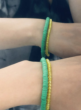 周雨彤同款绿黄色水晶玻璃拼接项链亚马逊硅胶choker项圈女小清新