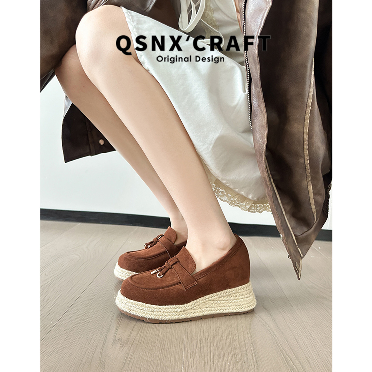 真皮版~内增高老钱风厚底乐福鞋女2025新款加绒渔夫鞋小个子单鞋,淘宝优惠券,粉丝福利购,淘宝优惠卷