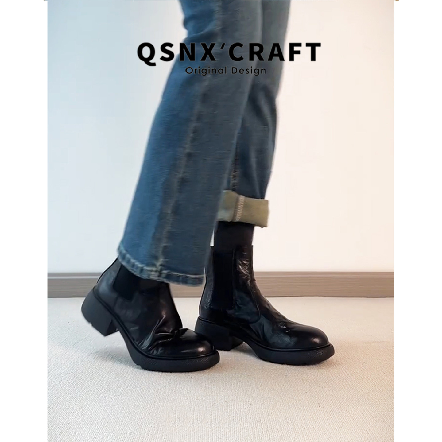 真皮版~棕色短靴女2025新款冬季粗跟厚底加绒马丁靴复古切尔西靴,淘宝优惠券,粉丝福利购,淘宝优惠卷