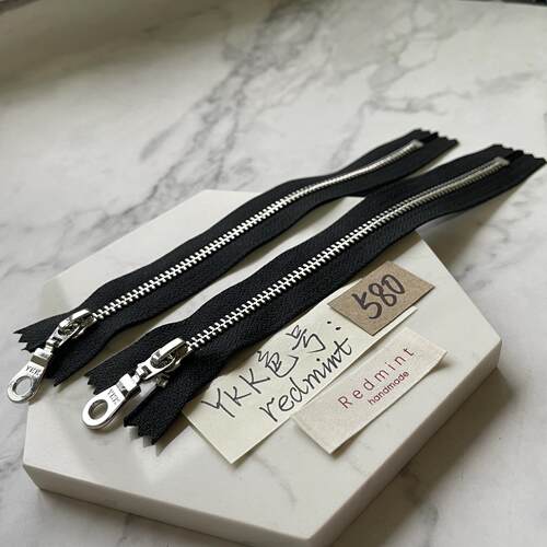高档闭尾5#YKK拉链亮银金属裙裤腰领袖袋口皮具箱包皮包鞋靴黑580 - 图2