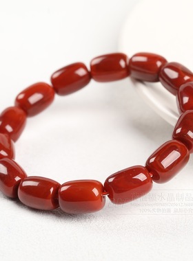 蓓蓓福水晶 南红玛瑙桶珠手链 柿子红南红手串 川料南红散珠批发