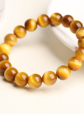 蓓蓓福  天然金虎眼圆珠手链 黄虎眼蓝虎眼手串 虎睛石木变石批发