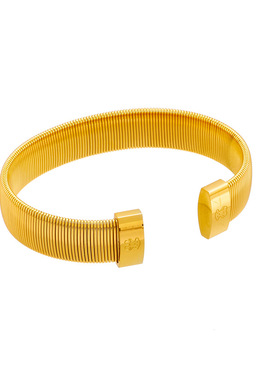 熊家欧美简约钛钢平面竖纹C形开口手镯叠戴镀18K金钢丝线手镯热款