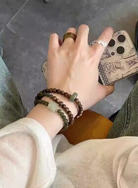 天然奇楠沉香手串搭和田碧玉手链晴水玉转运珠富贵显白佛珠念珠女