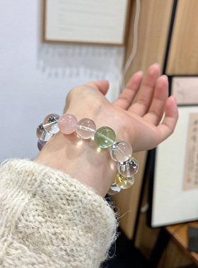 天然多宝水晶手链海蓝宝多巴胺彩色水晶串珠清透白水晶紫水晶手串