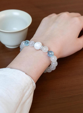 「玉雪」国风中式天然蓝月光海蓝宝水晶手串马年招财好运女生礼物