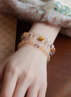 「流光金」稳定情绪天然透明白水晶串珠手链女招财好运手串礼物