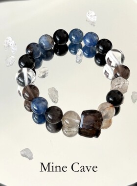 天然黑曜石水晶手串猫眼银曜石黑金超七茶晶男女情侣水晶手链