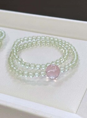薄荷微光丨天然绿萤石星光粉水晶手串春日清新设计感双圈水晶手链