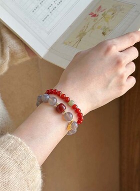 「胭昭」新年过年礼物新中式天然红玛瑙灰玛瑙手串女生文玩手链