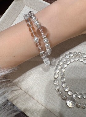 【怜冬落雪】天然白水晶手串招财转运疗愈情绪双圈白色水晶手链女