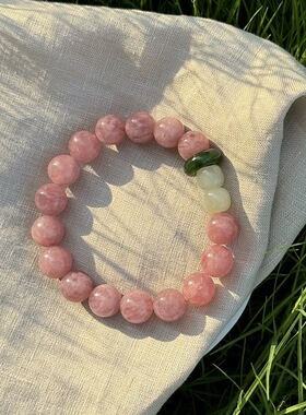 天然紫马粉水晶手链女芙蓉石手串新中式单圈粉水晶招桃花手链饰品