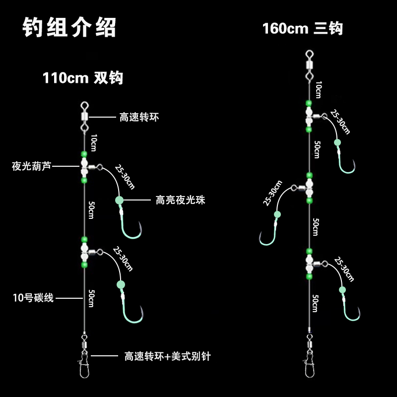 海钓黄鸡串钩定制夜光葫芦钓组黄立鲳腊鱼米鱼黄三船钓旋转夜光珠 - 图0