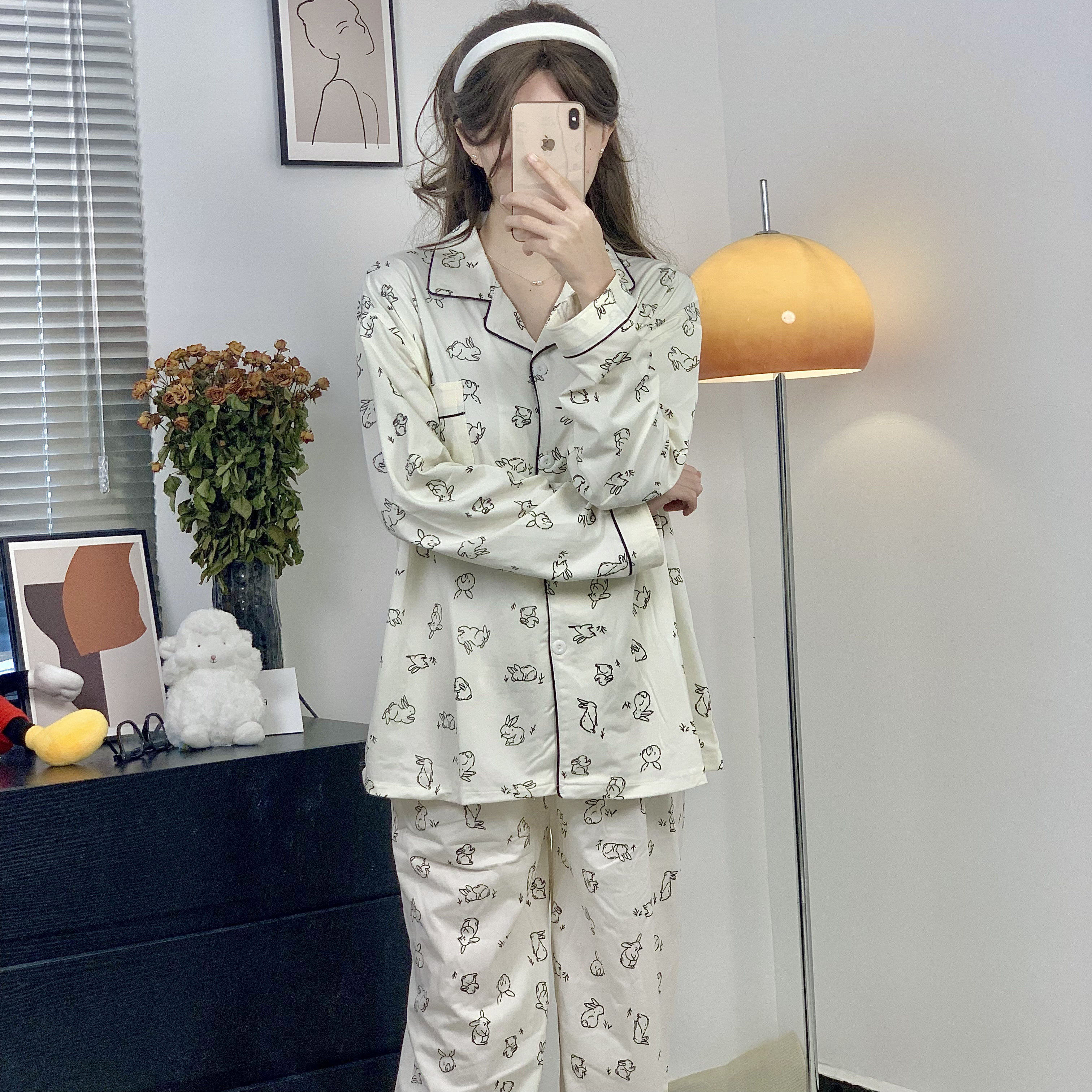 全棉透气舒适睡衣黑白短袖套装家居服两件套亲肤春夏女士兔子印花,淘宝优惠券,粉丝福利购,淘宝优惠卷