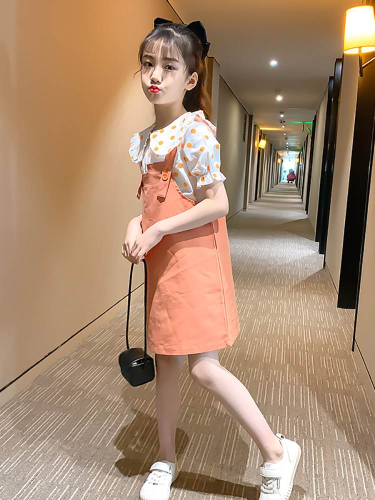 女童背带裙夏装套装2023新款洋气韩版时髦儿童裙子夏季大童连衣裙