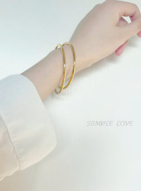不掉色简约钛钢手镯女镀金18k包金细镯子气质百搭手环情人礼物