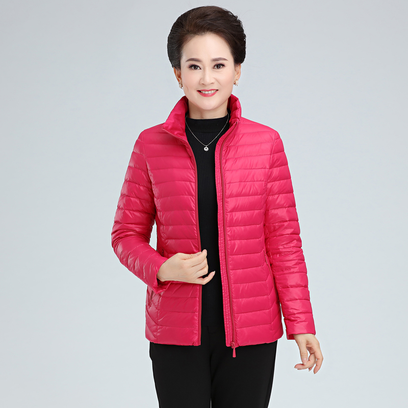 杰灵品牌女士新款鹅绒服中老年妈妈装轻薄休闲保暖防寒羽绒服上衣